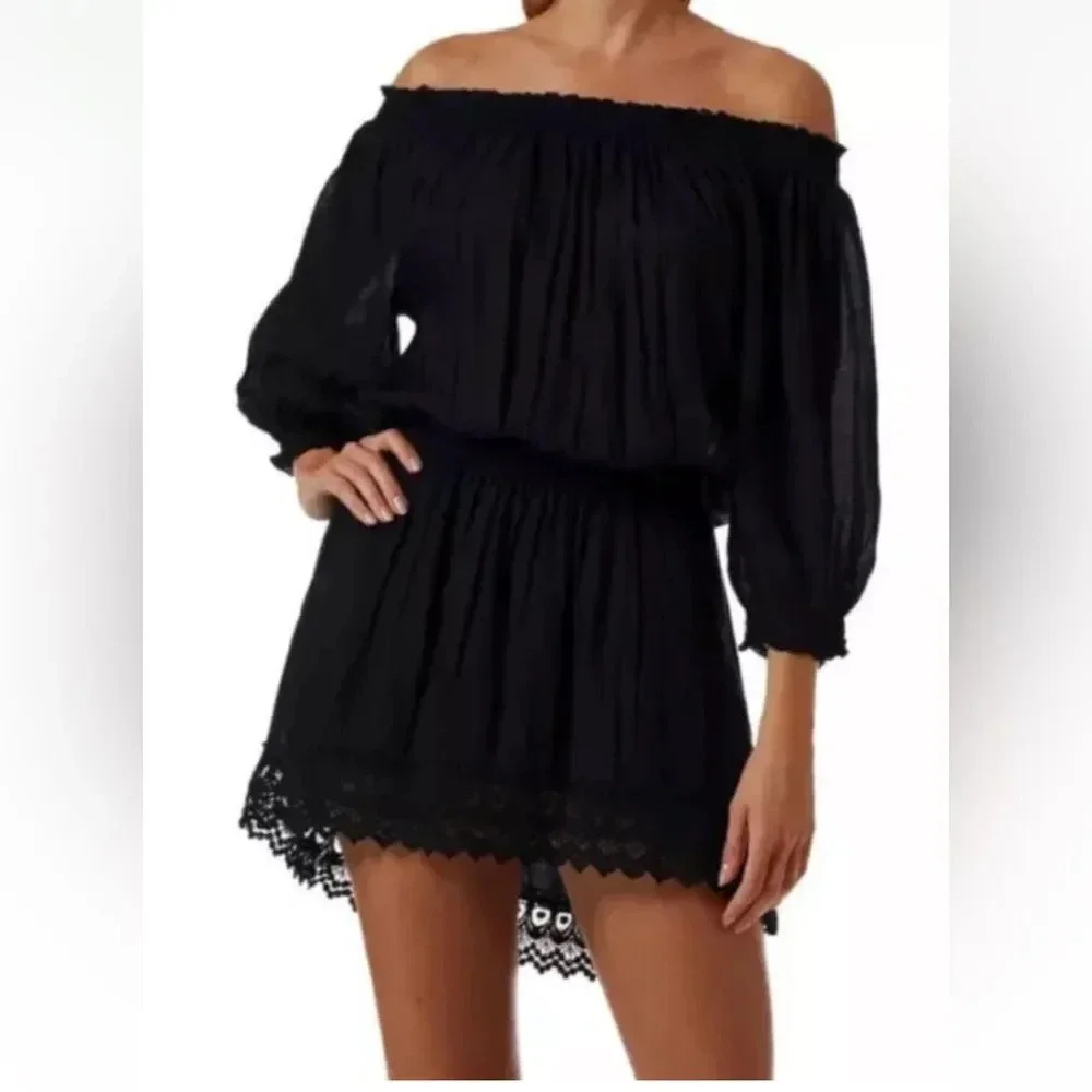 Melissa Odabash Mini Dress Size M Ivy Bandeau Strapless Crochet Sexy - Black - Picture 3 of 12